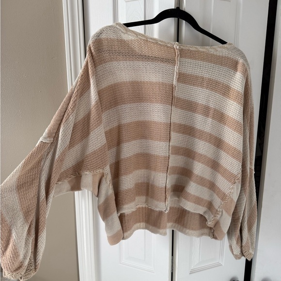 Free People Wide-Stripe Scoop-Neck Sweater in Beige and Cream - Picture 3 of 4